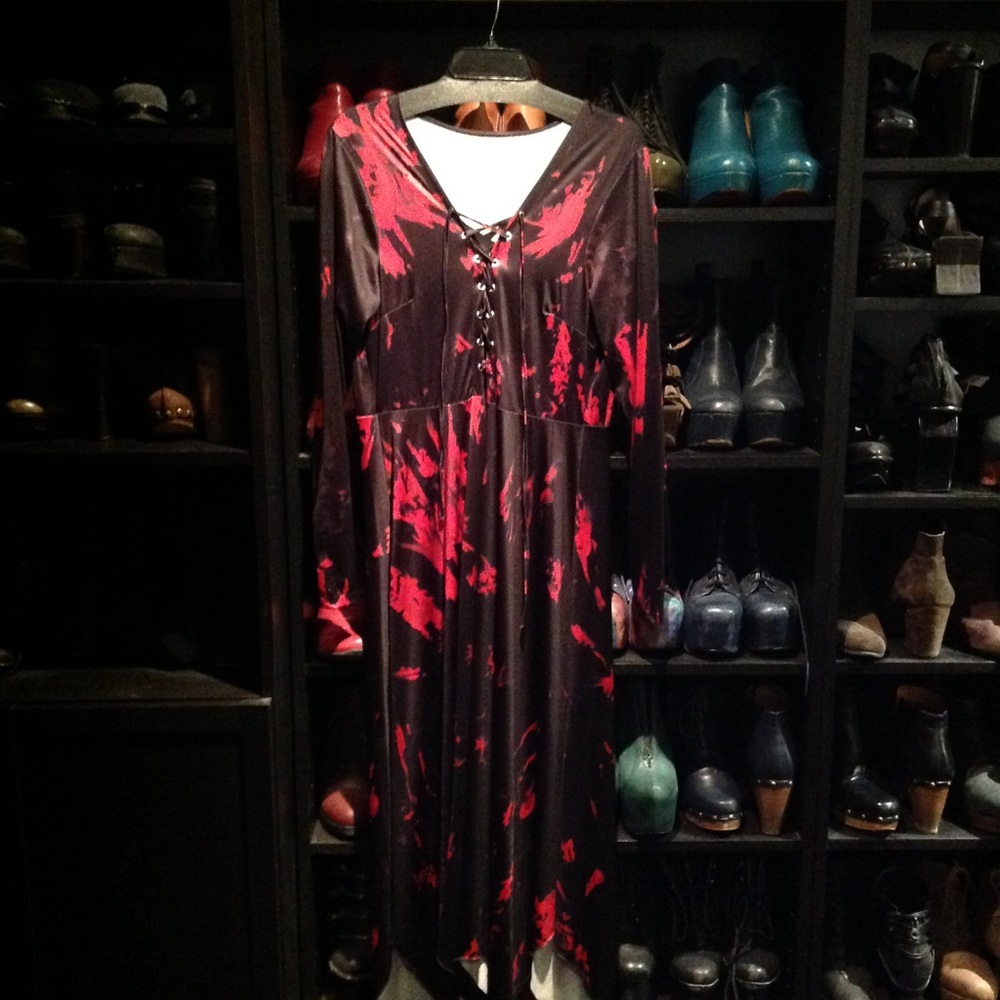 Red and black lace front dress